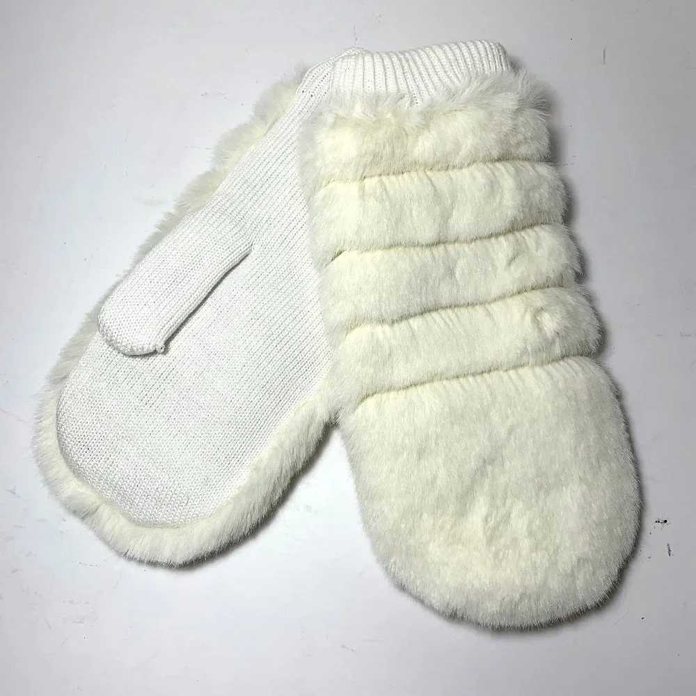 UGG All Over Faux Fur Quilted Mittens Ivory Size Large / X-Large NEW